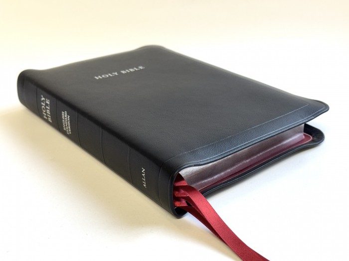 Allan ESV New Classic Readers Edition Black Meriva Calfskin with Red SILVER LINE Edition